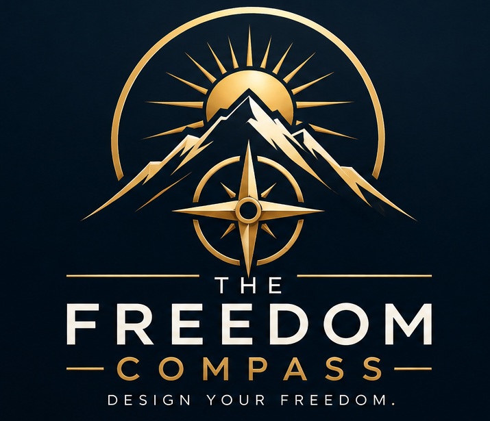 The Freedom Compass – Berge, aufgehende Sonne und Kompass